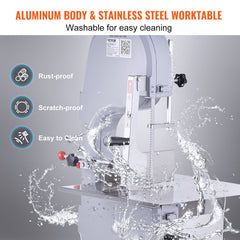 Commercial Electric Meat Bandsaw, 1100W Stainless Steel Countertop Bone Sawing Machine, Workbeach 19.3" x 15", 0.16-7.9 Inch Cutting Thickness, Frozen Meat Cutter with 6 Blades for Rib Pork Beef