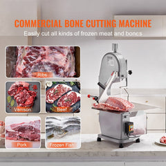 Commercial Electric Meat Bandsaw, 1500W Stainless Steel Countertop Bone Sawing Machine, Workbeach 19.3" x 15", 0.16-7.9 Inch Cutting Thickness, Frozen Meat Cutter with 6 Blades for Rib Pork Beef