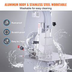 Commercial Electric Meat Bandsaw, 1500W Stainless Steel Countertop Bone Sawing Machine, Workbeach 19.3" x 15", 0.16-7.9 Inch Cutting Thickness, Frozen Meat Cutter with 6 Blades for Rib Pork Beef