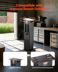 Bench Grinder Stand, Heavy-Duty Grinder and Vise Floor Pedestal with 28 x 17 cm Mounting Plate, Grinding Wheel Storage Compartments & Cast Iron Base, Compatible with Most Bench Grinders