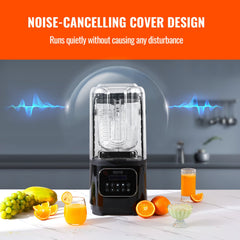 Professional Blender with Shield, Commercial Countertop Blenders, 2L Jar Blender Combo, Stainless Steel 9 Speed & 5 Functions Blender, for Shakes, Smoothies, Peree, and Crush Ice, Black