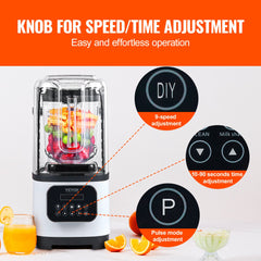 Professional Blender with Shield, Commercial Countertop Blenders, 2L Jar Blender Combo, Stainless Steel 9 Speed & 5 Functions Blender, for Shakes, Smoothies, Peree, and Crush Ice, White