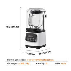 Professional Blender with Shield, Commercial Countertop Blenders, 2L Jar Blender Combo, Stainless Steel 9 Speed & 5 Functions Blender, for Shakes, Smoothies, Peree, and Crush Ice, White