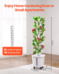 Hydroponic Growing System, 50 Pods Vertical 10 Tiers Hydroponic Tower, Rolling Hydronic Garden with Water Pump & Wheels, Indoor Plants Germination Kit for Herbs Fruits & Vegetables