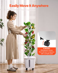 Hydroponic Growing System, 50 Pods Vertical 10 Tiers Hydroponic Tower, Rolling Hydronic Garden with Water Pump & Wheels, Indoor Plants Germination Kit for Herbs Fruits & Vegetables