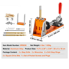 30 Pcs Pocket Hole Jig Kit, Adjustable & Easy to Use Pocket Hole Jig System with Step Drills, Wrenches, Drill Stop Rings, and Square Drive Bits, Dual Scale Marks for DIY Carpentry Projects