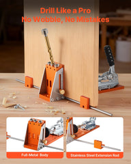 Pocket Hole Jig Kit, 12.7 to 38.1 mm Adjustable, Jig Pocket Hole System with Toolcase, C-Clamp, Step Drill, Hex Wrench, Drill Stop Ring, Square Drive Bit, Reinforced Metal Frame, for Woodworking