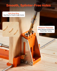 Pocket Hole Jig Kit, 12.7 to 38.1 mm Adjustable, Jig Pocket Hole System with Toolcase, C-Clamp, Step Drill, Hex Wrench, Drill Stop Ring, Square Drive Bit, Reinforced Metal Frame, for Woodworking