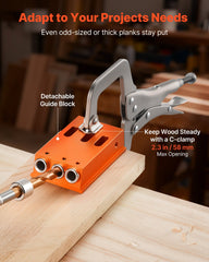 Pocket Hole Jig Kit, 12.7 to 38.1 mm Adjustable, Jig Pocket Hole System with Toolcase, C-Clamp, Step Drill, Hex Wrench, Drill Stop Ring, Square Drive Bit, Reinforced Metal Frame, for Woodworking