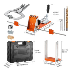 Pocket Hole Jig Kit, 12.7 to 38.1 mm Adjustable, Jig Pocket Hole System with Toolcase, C-Clamp, Step Drill, Hex Wrench, Drill Stop Ring, Square Drive Bit, Reinforced Metal Frame, for Woodworking