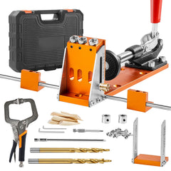 Pocket Hole Jig Kit, 34 Pcs Pocket Hole Jig System with C-clamp, Fixture, Step Drills, Wrenches, Drill Stop Rings, Square Drive Bits, Toolbox, for DIY Carpentry Projects, Adjustable
