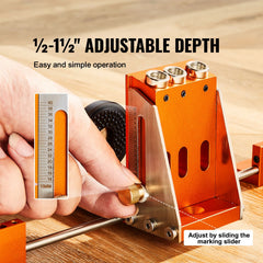 Pocket Hole Jig Kit, 34 Pcs Pocket Hole Jig System with C-clamp, Fixture, Step Drills, Wrenches, Drill Stop Rings, Square Drive Bits, Toolbox, for DIY Carpentry Projects, Adjustable