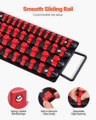 Portable Socket Organizer Tray, 2PCS Metric & SAE Socket Organizer Set Hold up to 160 Sockets, 1/4", 3/8" and 1/2" Heavy-Duty Socket Rail with Handle & Steel Base for Tool Box Drawer
