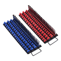 Portable Socket Organizer Tray, 2PCS Metric & SAE Socket Organizer Set Hold up to 160 Sockets, 1/4", 3/8" and 1/2" Heavy-Duty Socket Rail with Handle & Steel Base for Tool Box Drawer