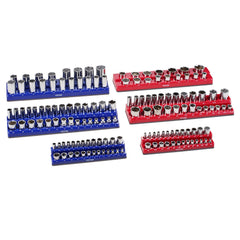 Magnetic Socket Organizer Set, 6PCS Socket Holder, 1/4'', 3/8'' & 1/2'' Metric SAE Socket Trays with Clear Labels, Hold up to 143PCS Standard & Deep Sockets (Sockets Not Included)