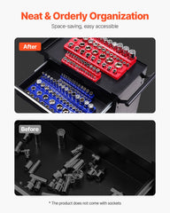 Magnetic Socket Organizer Set, 6PCS Socket Holder, 1/4'', 3/8'' & 1/2'' Metric SAE Socket Trays with Clear Labels, Hold up to 143PCS Standard & Deep Sockets (Sockets Not Included)
