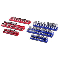 Magnetic Socket Organizer Set, 6PCS Socket Holder, 1/4'', 3/8'' & 1/2'' Metric SAE Socket Trays with Clear Labels, Hold up to 143PCS Standard & Deep Sockets (Sockets Not Included)