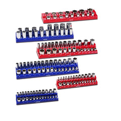 Magnetic Socket Organizer Set, 6PCS Socket Holder, 1/4'', 3/8'' & 1/2'' Metric SAE Socket Trays with Clear Labels, Hold up to 143PCS Standard & Deep Sockets (Sockets Not Included)