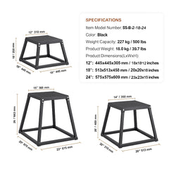 Plyometric Jump Boxes, 12/18/24 Inch Plyo Box, Platform and Jumping Agility Box, Anti-Slip Fitness Exercise Step Up Box Set for Home Gym Training, Conditioning Strength Training, Black