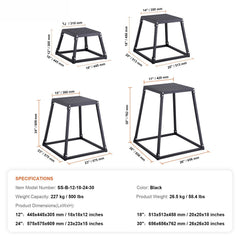 Plyometric Jump Boxes, 12/18/24/30 Inch Plyo Box, Platform and Jumping Agility Box, Anti-Slip Fitness Exercise Step Up Box Set for Home Gym Training, Conditioning Strength Training, Black