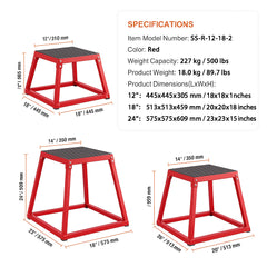 Plyometric Jump Boxes, 12/18/24 Inch Plyo Box, Platform and Jumping Agility Box, Anti-Slip Fitness Exercise Step Up Box Set for Home Gym Training, Conditioning Strength Training, Red
