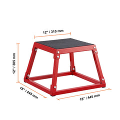 Plyometric Jump Box, 12 Inch Plyo Box, Steel Plyometric Platform and Jumping Agility Box, Anti-Slip Fitness Exercise Step Up Box for Home Gym Training, Conditioning Strength Training, Red