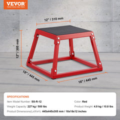 Plyometric Jump Box, 12 Inch Plyo Box, Steel Plyometric Platform and Jumping Agility Box, Anti-Slip Fitness Exercise Step Up Box for Home Gym Training, Conditioning Strength Training, Red