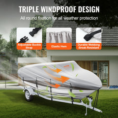 Boat Cover 600D Waterproof 17-19 ft Boat Cover V-Hull Tri-Hull Runabout