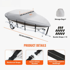 Boat Cover 600D Waterproof 17-19 ft Boat Cover V-Hull Tri-Hull Runabout