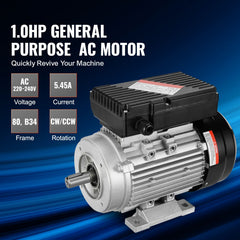 0.75KW Electric Motor 1400 rpm, AC 220~240V 5.45A, 80, B34 Frame, Air Compressor Motor Single Phase, 19mm Keyed Shaft, CW/CCW Rotation for Agricultural Machinery and General Equipment