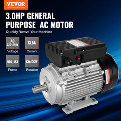 2.2KW Electric Motor 2800 rpm, AC 220~240V 13.8A, 90L, B3 Frame, Air Compressor Motor Single Phase, 24mm Keyed Shaft, CW/CCW Rotation for Agricultural Machinery and General Equipment