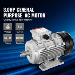 2.2KW Electric Motor 2890 rpm, AC 400V 4.7A, 90L, B3 Frame, Air Compressor Motor 3-Phase, 24mm Keyed Shaft, CW/CCW Rotation for Agricultural Machinery and General Equipment
