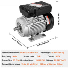 2.2KW Electric Motor 2800 rpm, AC 220~240V 13.8A, 90L, B3 Frame, Air Compressor Motor Single Phase, 24mm Keyed Shaft, CW/CCW Rotation for Agricultural Machinery and General Equipment