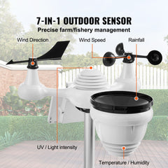 7-in-1 Wi-Fi Weather Station 177.8 mm TFT Display Wireless Outdoor Sensor