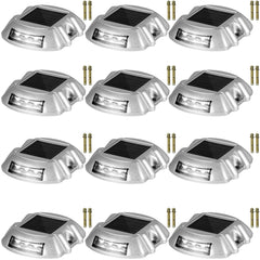 Driveway Lights 12-Pack Solar Driveway Lights Bright White with Screws Solar Deck Lights Outdoor Waterproof Wireless Dock Lights 6 LEDs for Path Warning Garden Walkway Sidewalk Steps