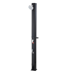 35L Solar Heated Shower, 195cm Showerhead Height Outdoor Shower, with Foot Faucet & Soap Box Rack, Hot & Cold Water Adjustment, Freestanding for Backyard Poolside Beach Pool,Black