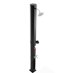 35L Solar Heated Shower, 195cm Showerhead Height Outdoor Shower, with Foot Faucet & Soap Box Rack, Hot & Cold Water Adjustment, Freestanding for Backyard Poolside Beach Pool,Black