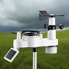 7-in-1 Wi-Fi Weather Station with APP, 190.5 mm VA Display, Wireless Solar Powered Outdoor Sensor, Rain Gauge, Indoor Outdoor for Weather Forecast, Wind Speed, Temperature, Humidity, Rainfall