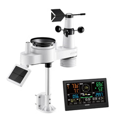 7-in-1 Wi-Fi Weather Station with APP, 190.5 mm VA Display, Wireless Solar Powered Outdoor Sensor, Rain Gauge, Indoor Outdoor for Weather Forecast, Wind Speed, Temperature, Humidity, Rainfall