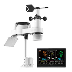7-in-1 Wi-Fi Weather Station with APP, 190.5 mm VA Display, Wireless Solar Powered Outdoor Sensor, Rain Gauge, Indoor Outdoor for Weather Forecast, Wind Speed, Temperature, Humidity, Rainfall