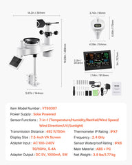 7-in-1 Wi-Fi Weather Station with APP, 190.5 mm Display, Wireless Solar Powered Outdoor Sensor, with Pool Thermometer, Rain Gauge, Indoor Outdoor for Weather Forecast Wind Speed Pool Temperature
