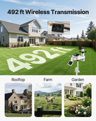 7-in-1 Wireless Weather Station, 190.5 mm VA Display, Solar Powered Outdoor Sensor, Rain Gauge, Indoor Outdoor for Weather Forecast, Temperature, Humidity, Wind Speed and Direction (No WiFi)