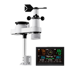 5-in-1 Wireless Weather Station, 190.5 mm VA Display, Solar Powered Outdoor Sensor, Rain Gauge, Indoor Outdoor for Weather Forecast, Temperature, Humidity, Wind Speed and Direction (No WiFi)