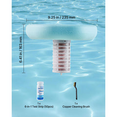 Solar Pool Ionizer, Hexagon Copper Pool Ionizer Up to 170343 L, Floating Automatic Water Cleaner and Purifier, Chlorine Free Water, with Copper Anode, Spring, Brush and Filter for Pools & Spas