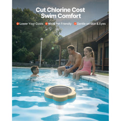 Solar Pool Ionizer, Petal Copper Pool Ionizer Up to 170343 L, Floating Automatic Water Cleaner and Purifier, Chlorine Free Water, with Copper Anode, Spring, Brush and Filter for Pools & Spas