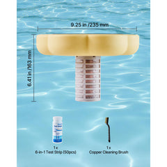 Solar Pool Ionizer, Petal Copper Pool Ionizer Up to 170343 L, Floating Automatic Water Cleaner and Purifier, Chlorine Free Water, with Copper Anode, Spring, Brush and Filter for Pools & Spas