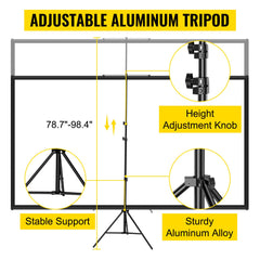 Tripod Projector Screen with Stand 70 inch 16:9 4K HD Projection Screen Stand Wrinkle-Free Height Adjustable Portable Screen for Projector Indoor & Outdoor for Movie, Home Cinema, Gaming, Office
