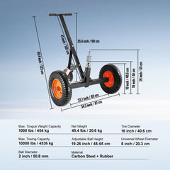 Adjustable Trailer Dolly, 1000lbs Tongue Weight Capacity, Carbon Steel Trailer Mover with 19''-26'' Adjustable Height & 2'' Ball, 16'' Pneumatic Tires & Universal Wheel, for Moving RV Trailer