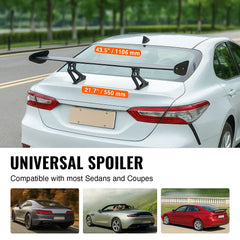 GT Wing Car Spoiler, 43.3 inch Universal Spoiler with Single Deck, Adjustable Lightweight Aluminum, Car Rear Spoiler Wing, Racing Spoiler BGW/JDM Drift Black