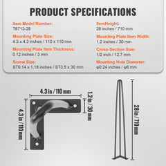 Hairpin Table Legs 0.7M, Set of 4 Desk Legs 408.2KG Load Capacity, Hairpin Desk Legs 3 Rods for Desk Chairs Bench Dining End Table, Solid Carbon Steel Heavy Duty Furniture Legs Black